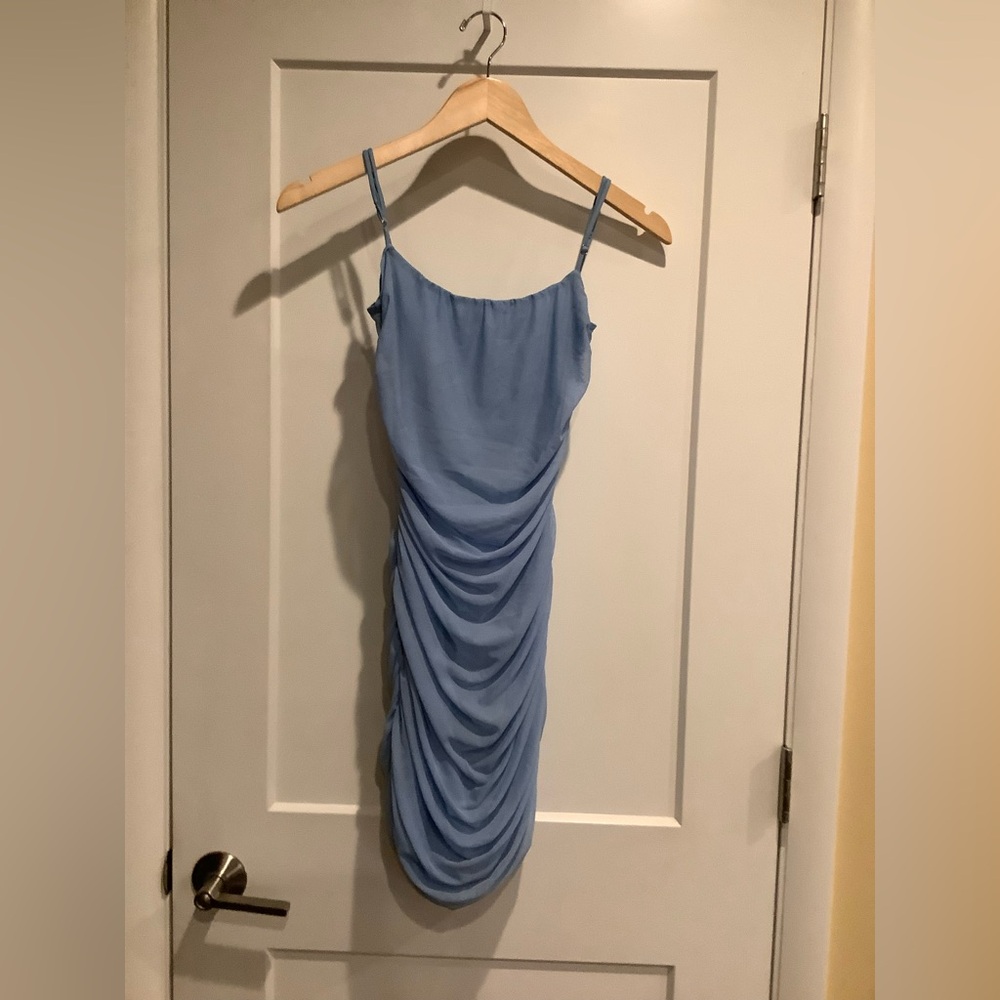 Elegant Blue Mesh Ruched Dress